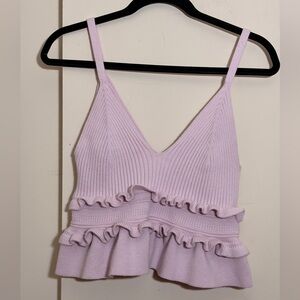 BCBGeneration Pink Knit Ruffle Tank Top Size L